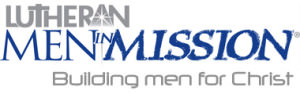 Grey and blue text on white background reads: Lutheran Men in Mission: Building Men for Christ.