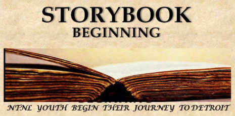 Storybook beginning: NT-NL Youth begin their journey to Detroit. Image of an open book.