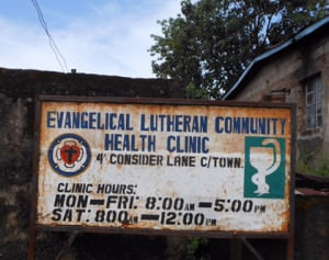 Evangelical Lutheran Community Health Clinic sign in Sierra Leone