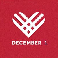 Giving Tuesday logo [Image description: a white heart made out of intersecting lines on a red background. December 1 is written in block letters underneath the heart.]